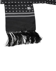 Dolce & Gabbana Black White Polka Dotted Silk Skinny Fringes Scarf