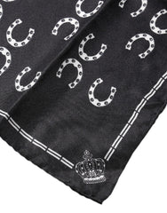 Dolce & Gabbana Black Horseshoe Silk Square Handkerchief Scarf