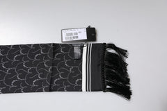 Dolce & Gabbana Black Patterned Skinny Fringes Shawl Scarf