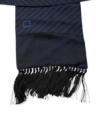 Dolce & Gabbana Dark Blue Fantasy Fringes Neck Wrap Scarf