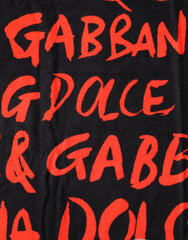 Dolce & Gabbana Black Red Logo Print Cotton Beach Towel