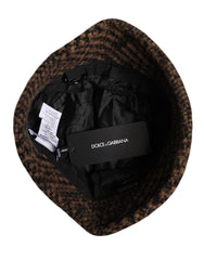 Dolce & Gabbana Brown Houndstooth Wool Woven Bucket Hat