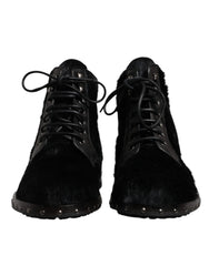 Dolce & Gabbana Black Pony Style Leather Mid Calf Boots Shoes