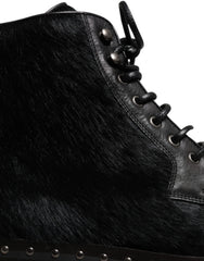 Dolce & Gabbana Black Pony Style Leather Mid Calf Boots Shoes