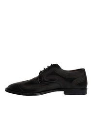 Dolce & Gabbana Black Embroidered Classic Leather Derby Dress Shoes