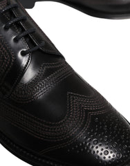 Dolce & Gabbana Black Embroidered Classic Leather Derby Dress Shoes