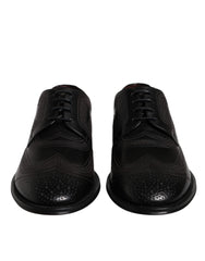 Dolce & Gabbana Black Embroidered Classic Leather Derby Dress Shoes