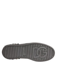 Dolce & Gabbana White Silver Crystal Logo Portofino Sneakers Shoes