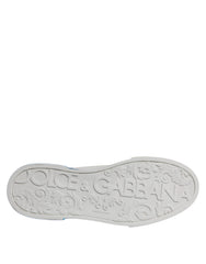 Dolce & Gabbana White Blue Leather Logo Low Top Sneakers Shoes