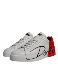 Dolce & Gabbana White Red Leather Logo Low Top Sneakers Shoes