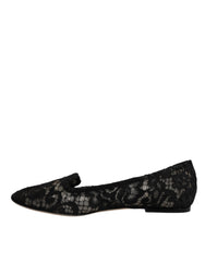 Dolce & Gabbana Black Taormina Lace Slip On Flats Shoes
