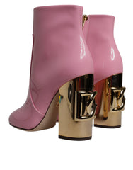 Dolce & Gabbana Pink Patent Leather Heel Mid Calf Boots Shoes