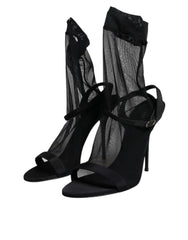 Dolce & Gabbana Black Tulle Stretch Heels Sandals Shoes