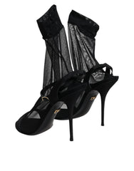 Dolce & Gabbana Black Tulle Stretch Heels Sandals Shoes