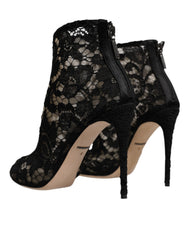 Dolce & Gabbana Black Floral Lace Heels Ankle Boots Shoes