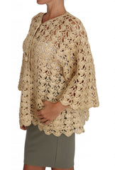 Dolce & Gabbana Beige Cardigan Crochet Knitted Raffia Sweater