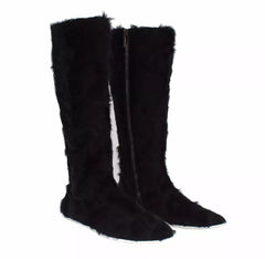 Dolce & Gabbana Black Xiangao Lamb Fur Leather Boots Shoes