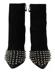 Philipp Plein Black Suede Studded Heels Ankle Boots Shoes