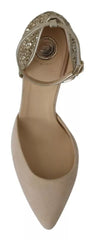 Elisabetta Franchi Beige Linen Ankle Strap High Heels Shoes