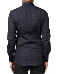 Dolce & Gabbana Dark Blue GOLD Cotton Long Sleeves Dress Shirt