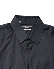 Dolce & Gabbana Dark Blue GOLD Cotton Long Sleeves Dress Shirt