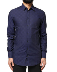 Dolce & Gabbana Blue Check Tartan GOLD Formal Dress Shirt