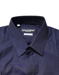 Dolce & Gabbana Blue Check Tartan GOLD Formal Dress Shirt