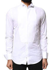Dolce & Gabbana White GOLD Cotton Poplin Bib Formal Men Dress Shirt