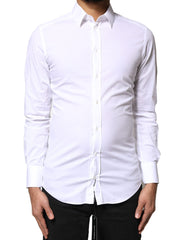 Dolce & Gabbana White GOLD Cotton Long Sleeves Dress Shirt