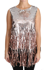 Dolce & Gabbana Golden Pink Sequined Fringe Elegance Top