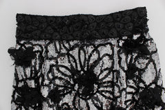 Dolce & Gabbana Black Crystal Sequined Mini Shorts