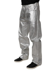 Dolce & Gabbana Metallic Silver Cotton Straight Denim Jeans