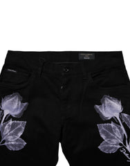 Dolce & Gabbana Black Floral Cotton Skinny Men Denim Jeans