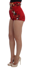 Dolce & Gabbana Red Silk Crystal-Embellished High Waist Shorts