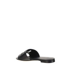 Dolce & Gabbana Black Calf Leather Bos Taurus Flat Sandals