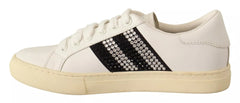 Marc Jacobs White Leather Crystal Embellished Sneakers Shoes