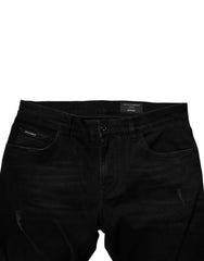 Dolce & Gabbana Black Cotton Tattered Skinny Men Denim Jeans