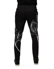 Dolce & Gabbana Black Cotton Floral Skinny Dress Pants
