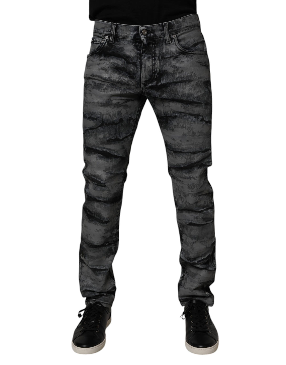 Dolce & Gabbana Gray Tie Dye Cotton Skinny Men Denim Jeans