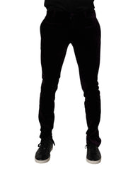 Dolce & Gabbana Violet Velvet Cotton Men Dress Formal Pants