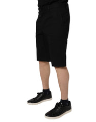 Dolce & Gabbana Black Cotton Stretch Mid Waist Bermuda Shorts