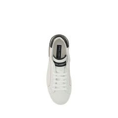 Dolce & Gabbana White Calf Leather Bos Taurus Low Top Sneakers