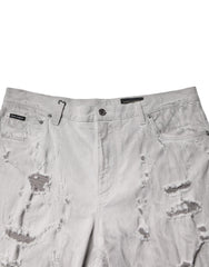 Dolce & Gabbana Light Gray Tattered Men Denim Bermuda Shorts