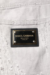 Dolce & Gabbana Light Gray Tattered Men Denim Bermuda Shorts