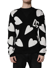 Dolce & Gabbana Black Hearts Silk Crew Neck Pullover Sweater
