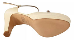 SERGIO LEVANTESI Beige T-Strap Block Heels Pumps Leather Shoes