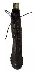 Gaelle Black Green High Combat Boots Lace Up Military Shoes