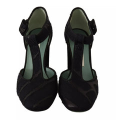 Paola D'Arcano Black Suede Leather Block Heels Sandals Shoes