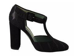Paola D'Arcano Black Suede Leather Block Heels Sandals Shoes