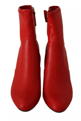 Steve Madden Red Leather Block Heels Ankle Boots Shoes
